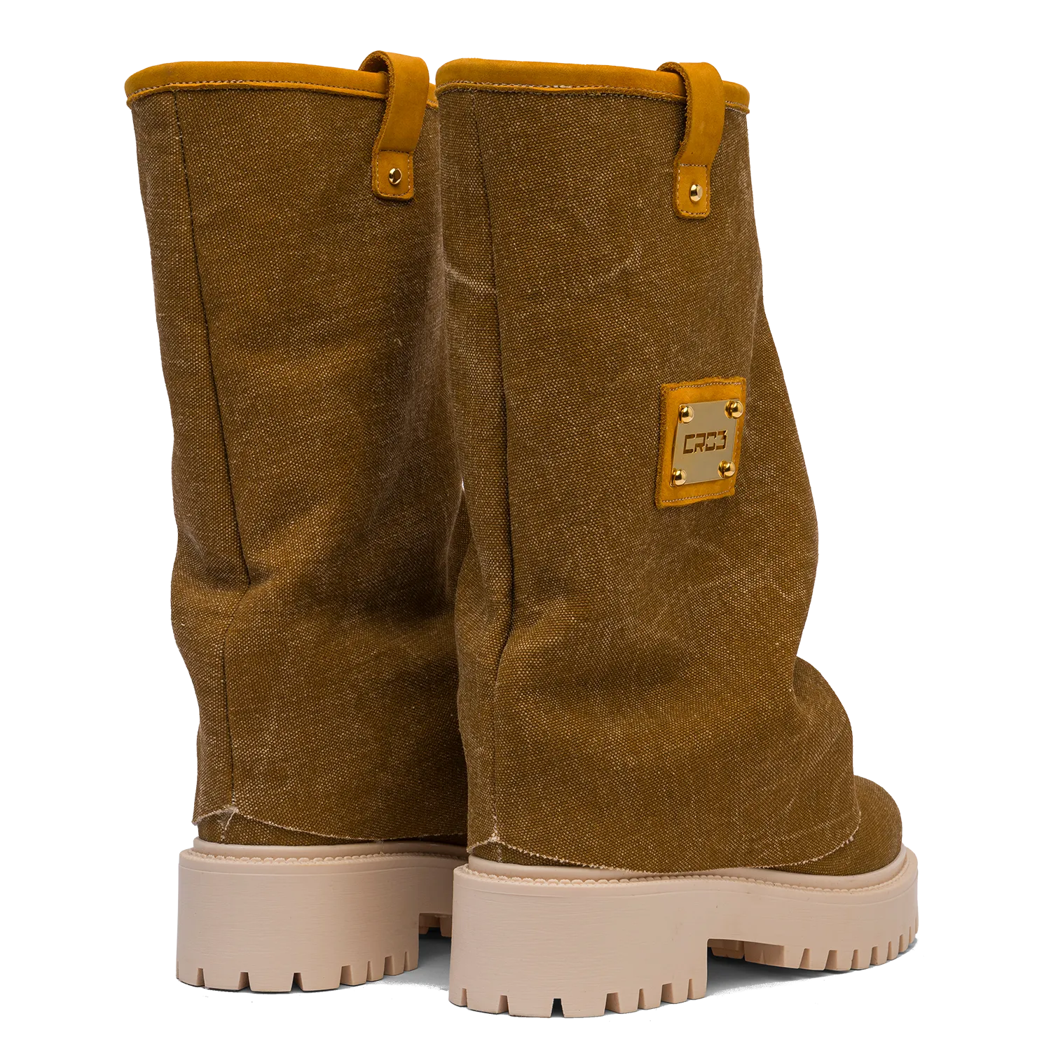 Denim Chunky Boots Brown