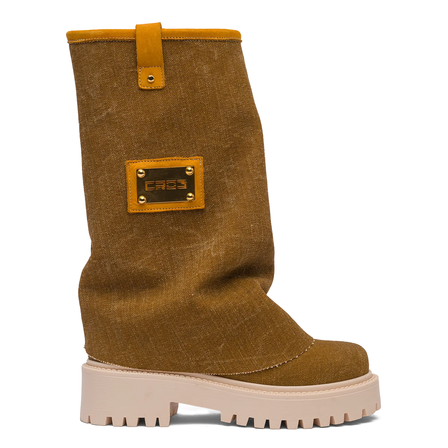 Denim Chunky Boots Brown