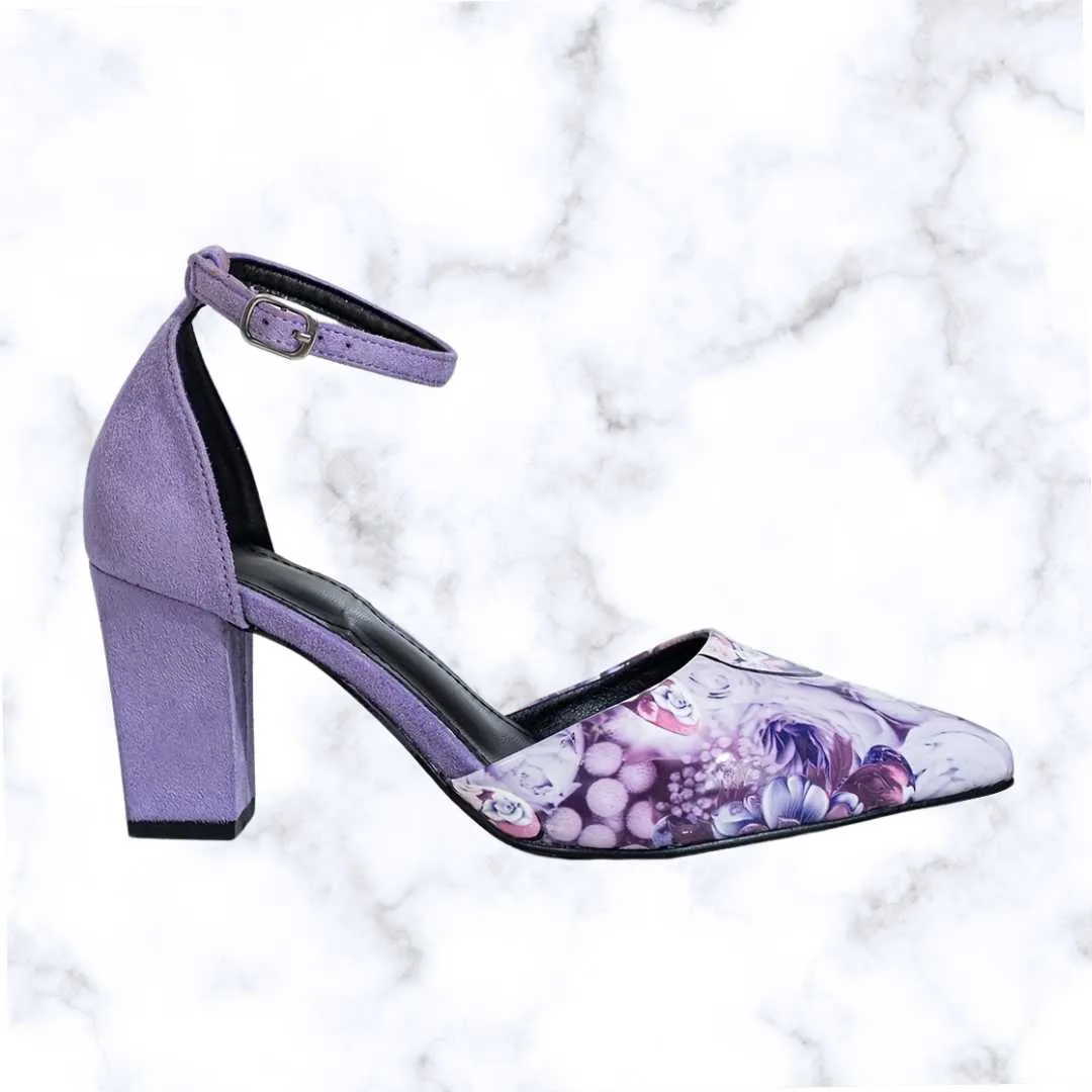 Designer Chic Camo Print Women's High Heels – Pointed Toe Dress Pumps with Chunky Heels and Ankle Strap
