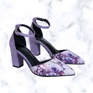 Designer Chic Camo Print Women's High Heels – Pointed Toe Dress Pumps with Chunky Heels and Ankle Strap