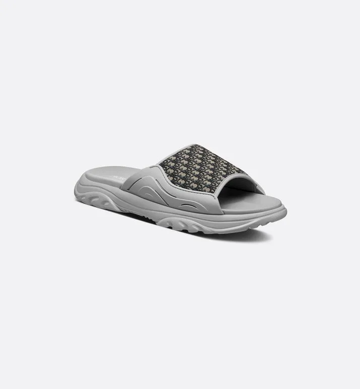 Dior H-Town Sandal • Gray Rubber with Beige and Black Dior Oblique Jacquard
