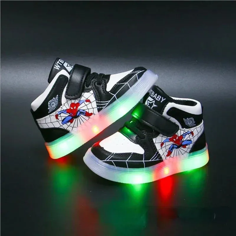 Disney Children's Led Light Shoes Spiderman Boys Girls Casual sneakers Breathable Kids Sport Shoes