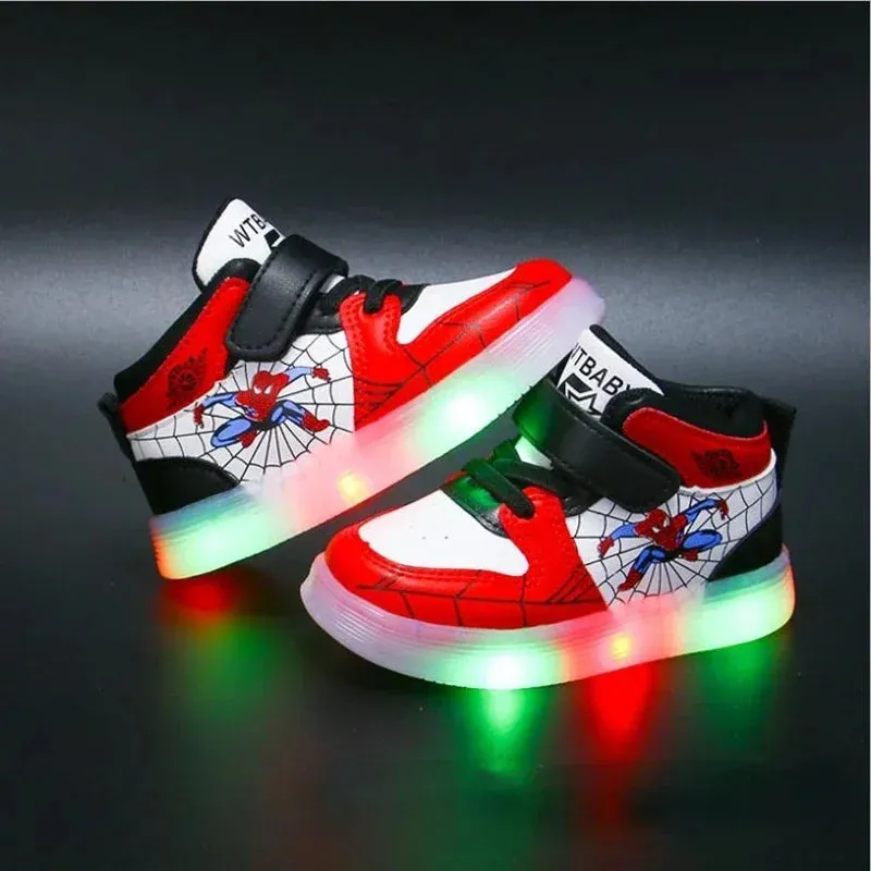 Disney Children's Led Light Shoes Spiderman Boys Girls Casual sneakers Breathable Kids Sport Shoes