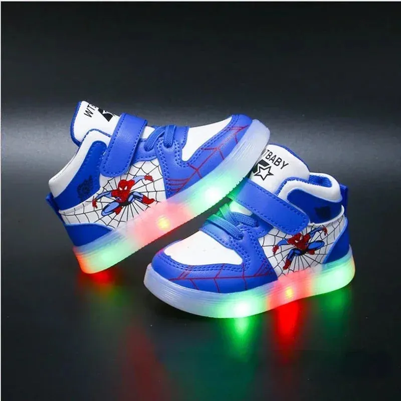 Disney Children's Led Light Shoes Spiderman Boys Girls Casual sneakers Breathable Kids Sport Shoes