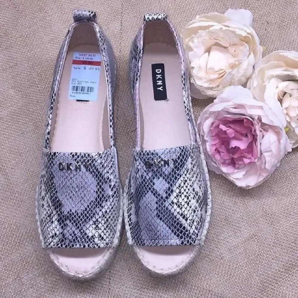 DKNY Snake Print Open Toe Platform Flats 8.5M