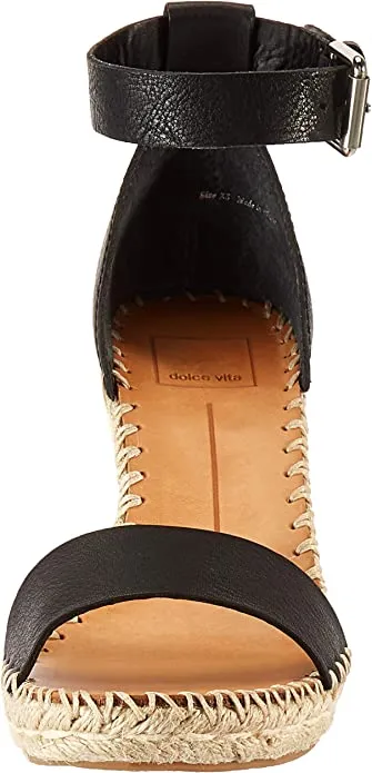 Dolce Vita Women's Noor Wedge Sandal, Black Leather, 10 M US