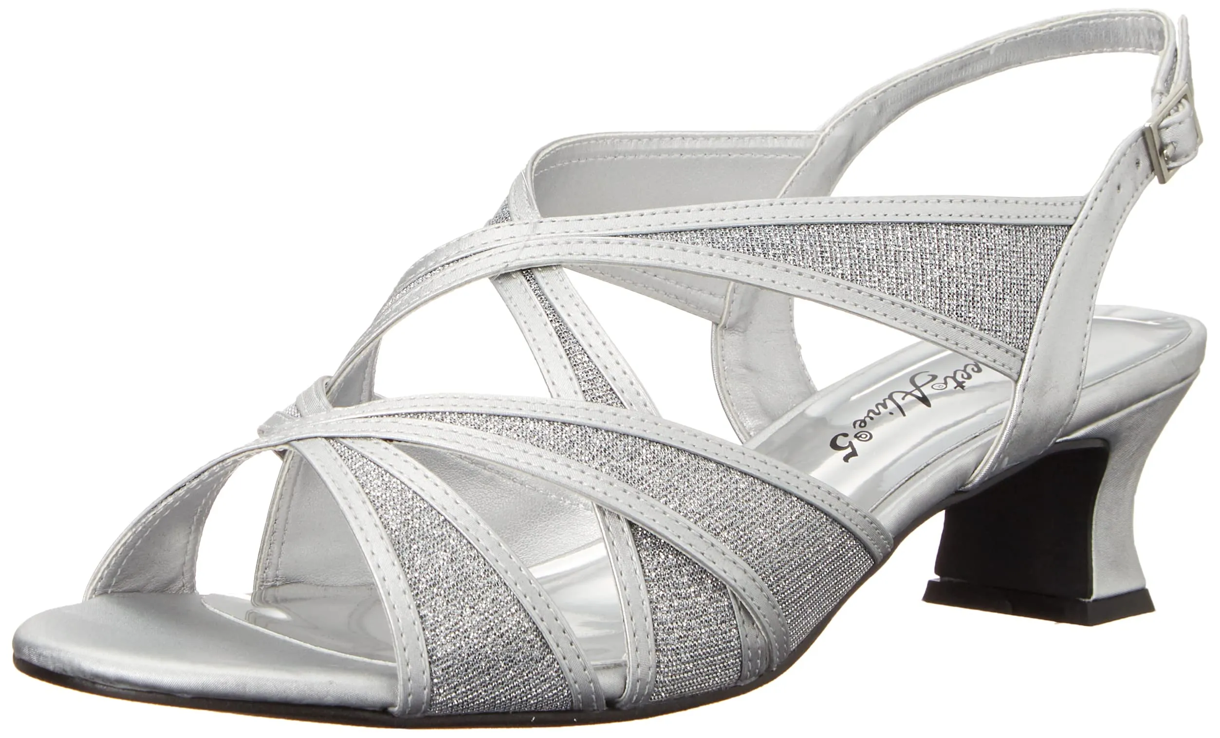Easy Street Women's Tristen Slingback Sandal Heeled, Silver-Glitter, 7.5