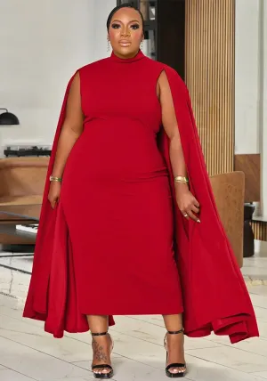 Elegant Cape-Style Plus Size Bodycon Dress with Sophisticated Design