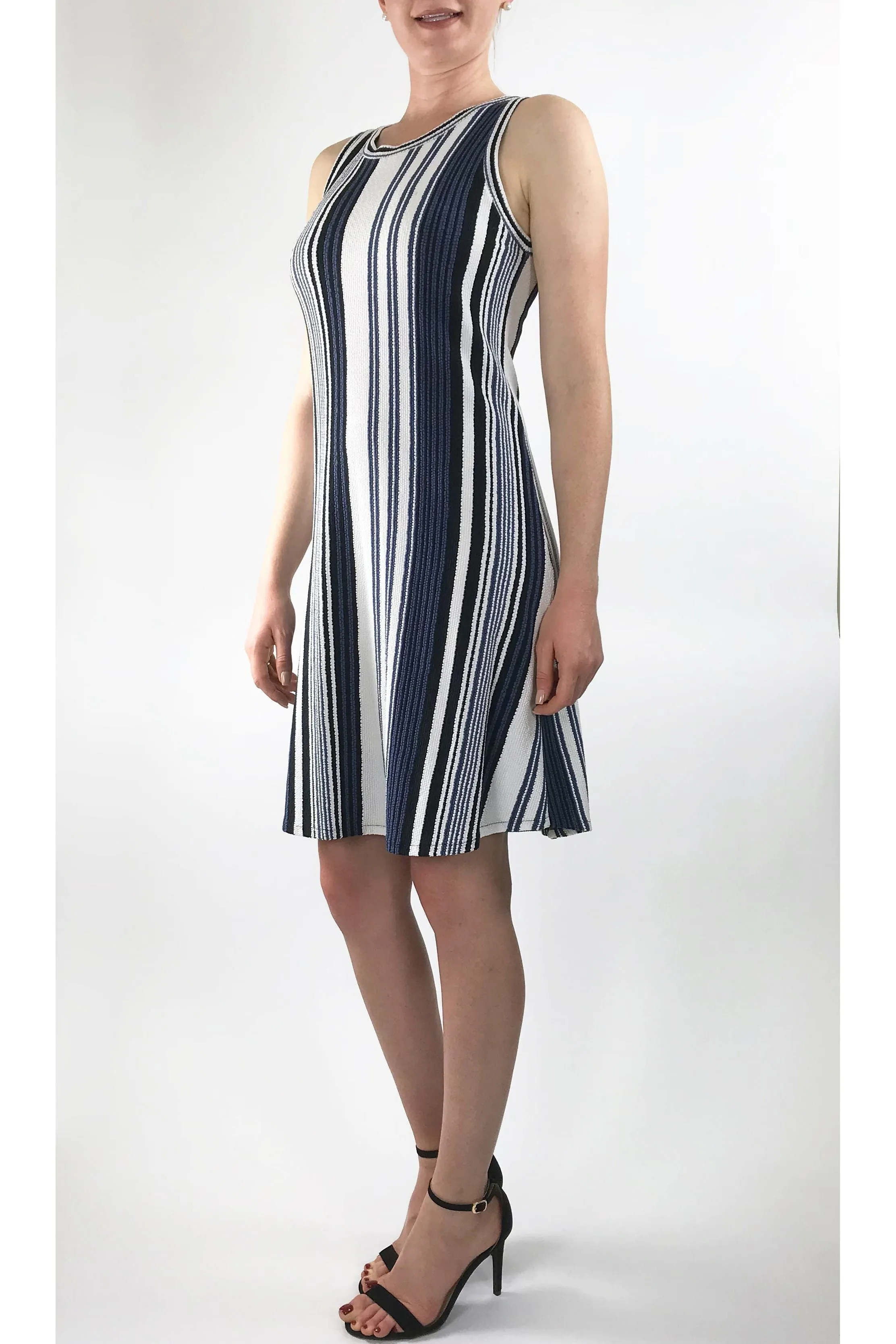EUNICE Sleeveless Above Knee Length Crew Neck Striped Dress
