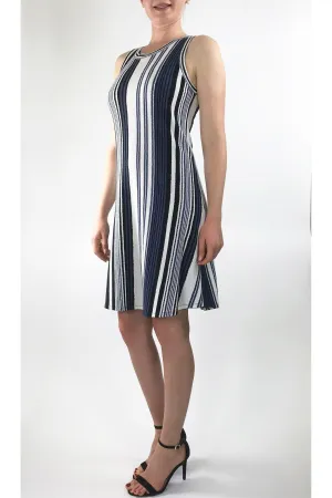 EUNICE Sleeveless Above Knee Length Crew Neck Striped Dress