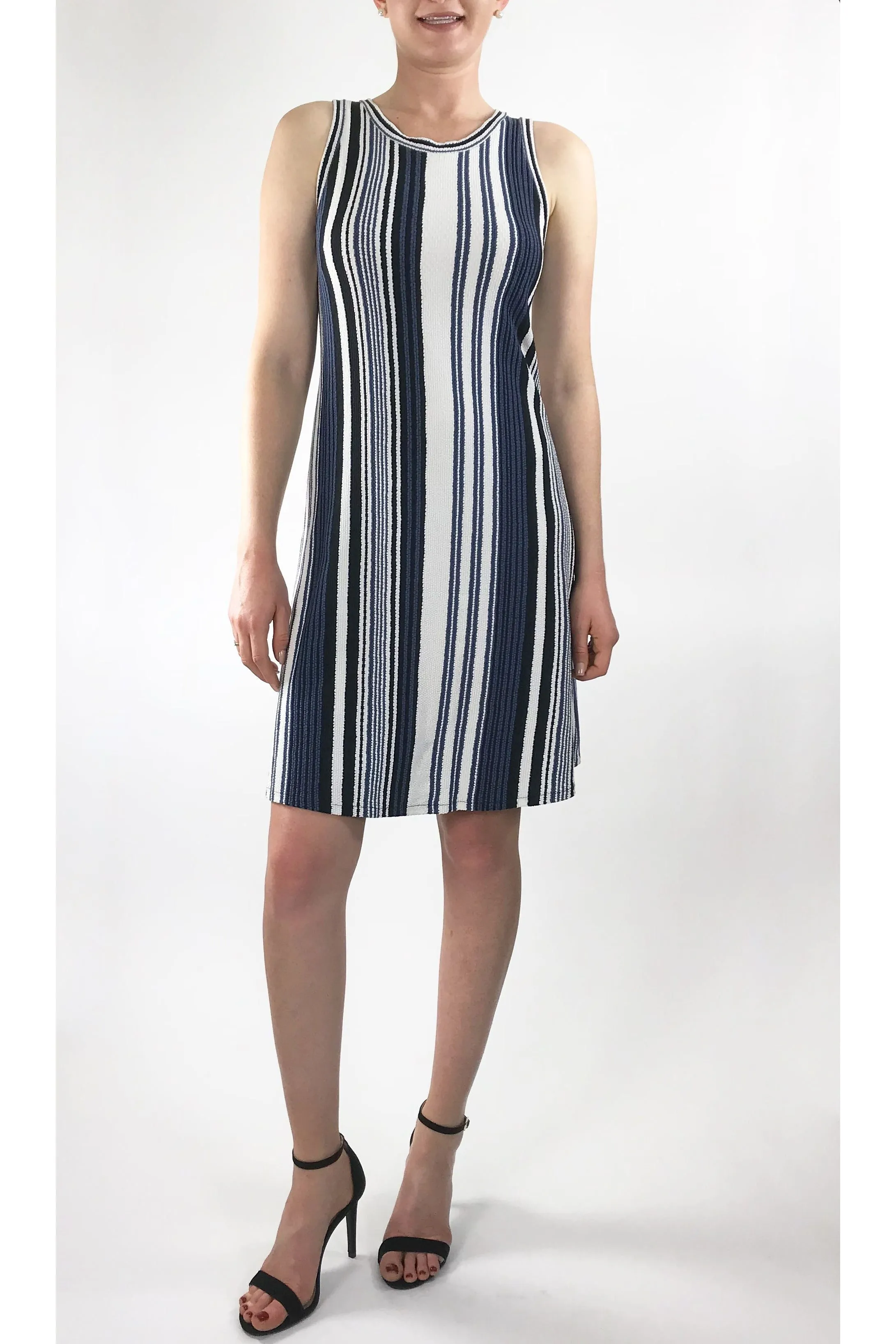 EUNICE Sleeveless Above Knee Length Crew Neck Striped Dress