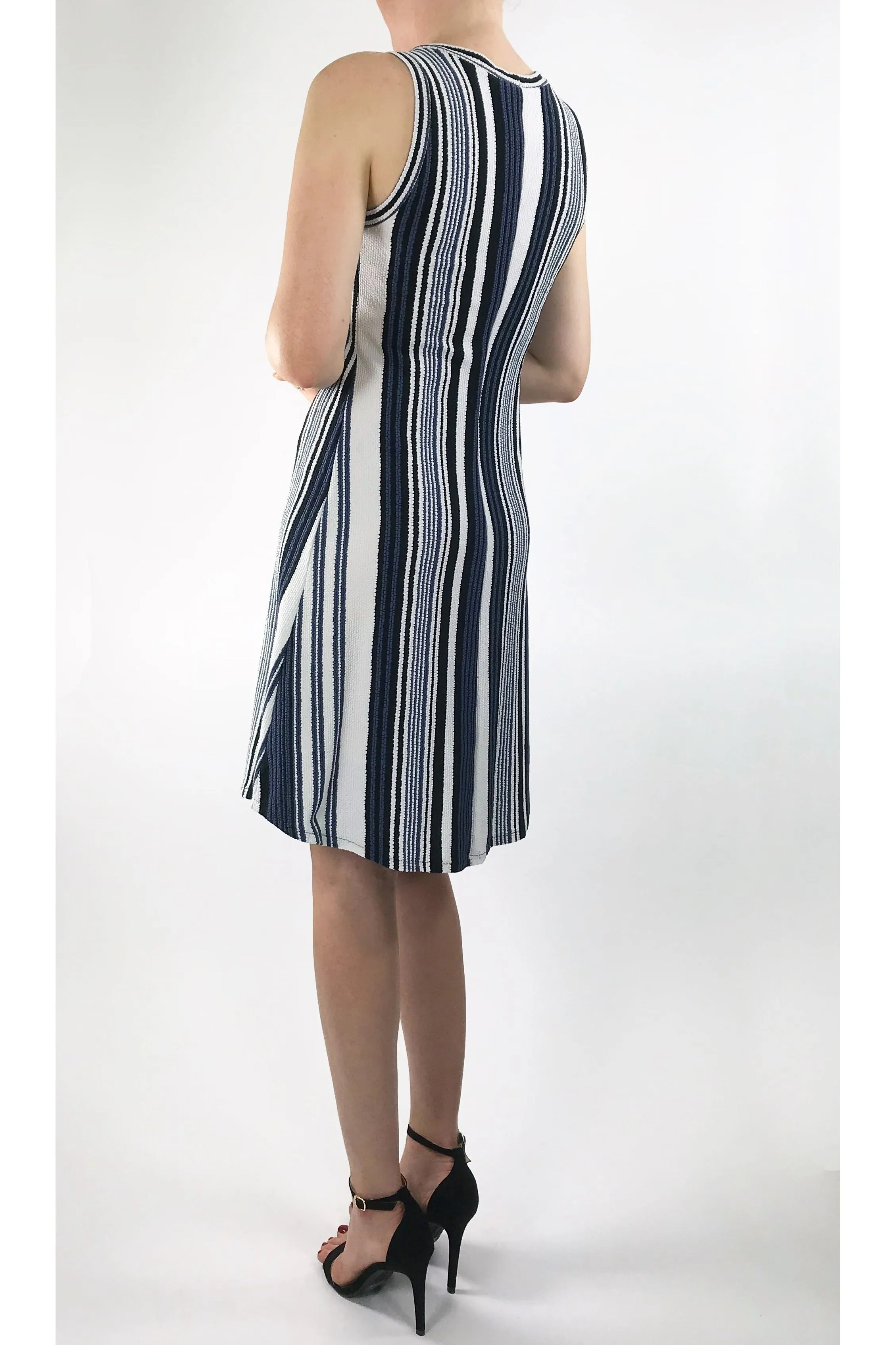 EUNICE Sleeveless Above Knee Length Crew Neck Striped Dress
