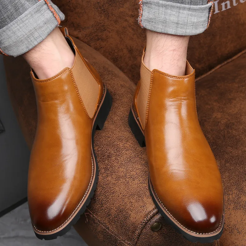 Faux Leather Boots Men Comfortable Chelsea Boots
