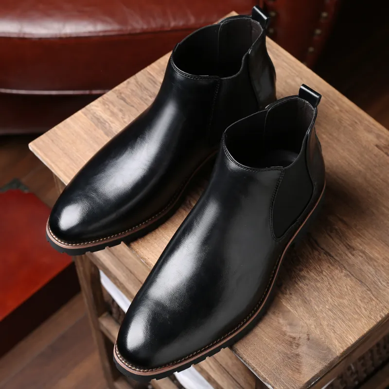 Faux Leather Boots Men Comfortable Chelsea Boots