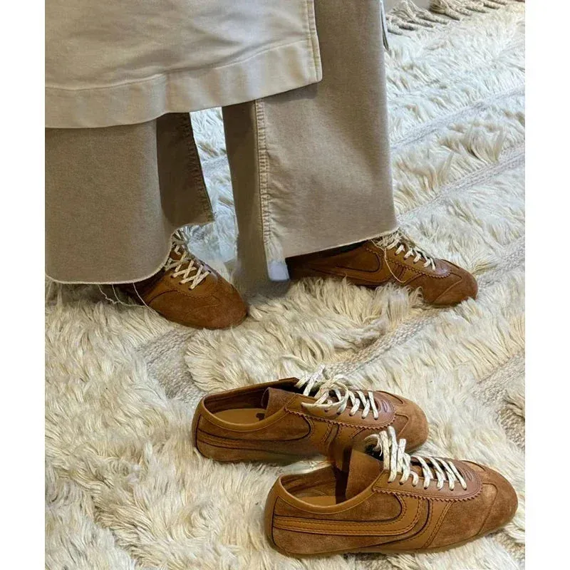 Forrest Gump Shoes Women 2025 four-season genuine leather women's sneakers flat casual retro German training shoes