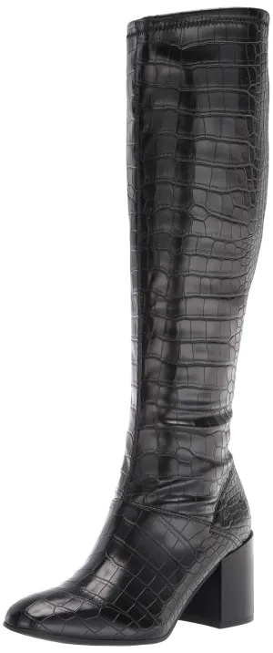 Franco Sarto Womens Tribute Knee High Heeled Boot Black Stretch Croco 9.5 M