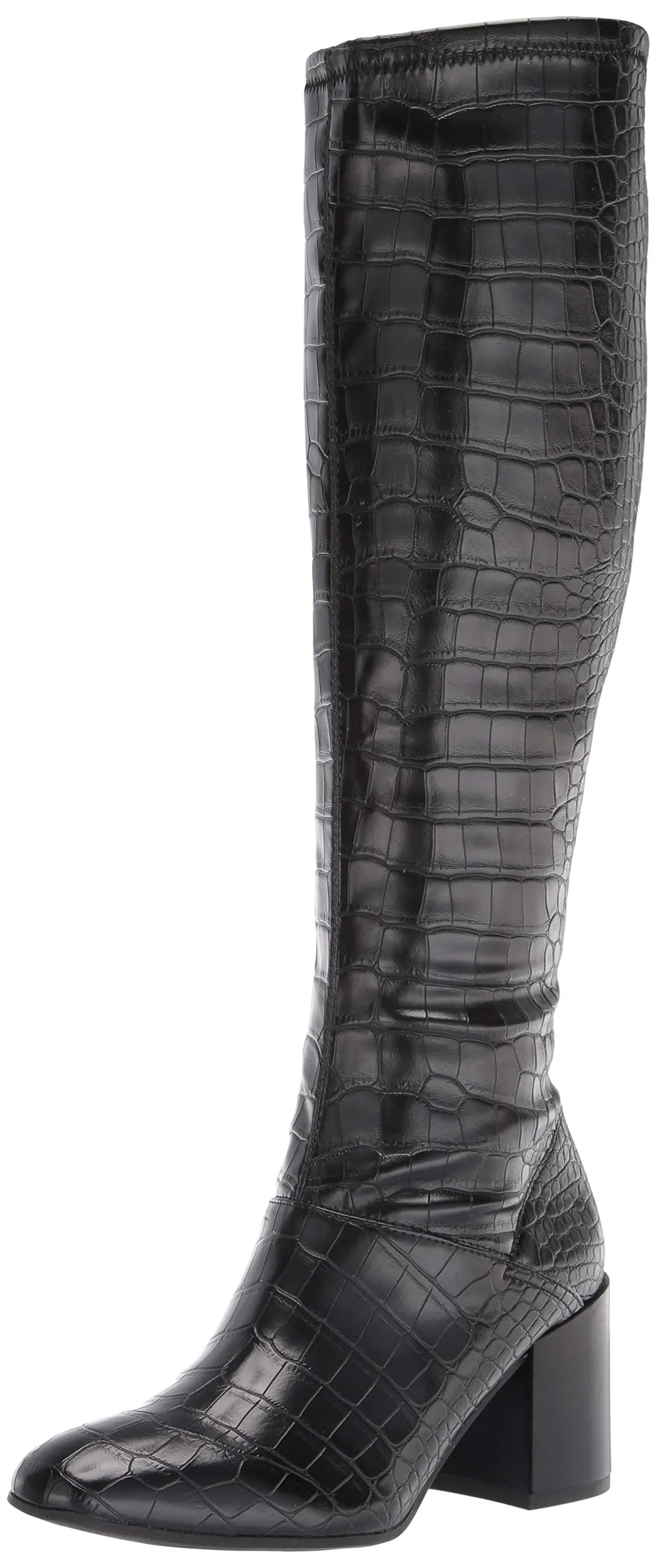 Franco Sarto Womens Tribute Knee High Heeled Boot Black Stretch Croco 9.5 M