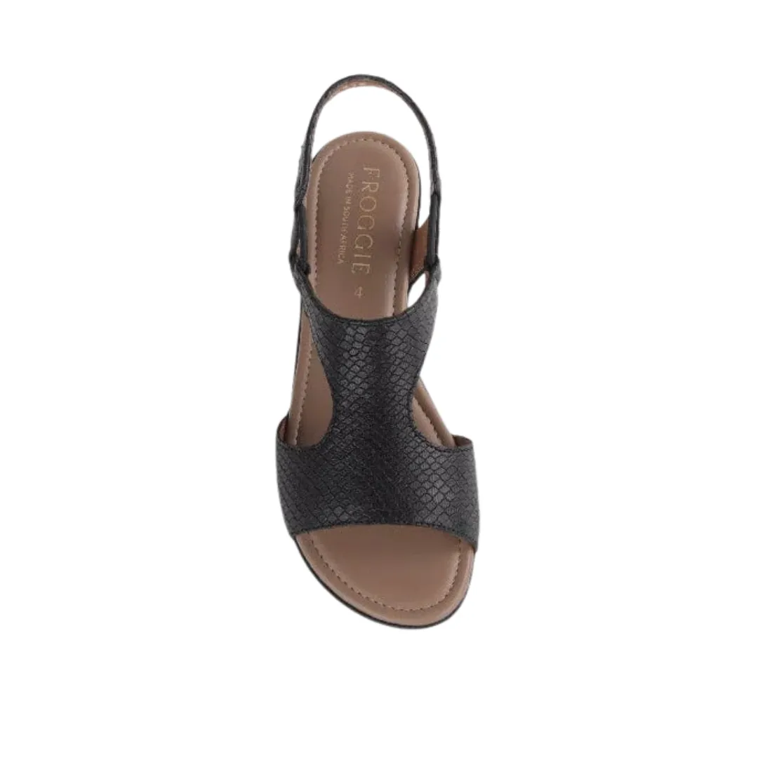 Froggie 12104 Slingback T-Bar Flat Sandal in Black Multi