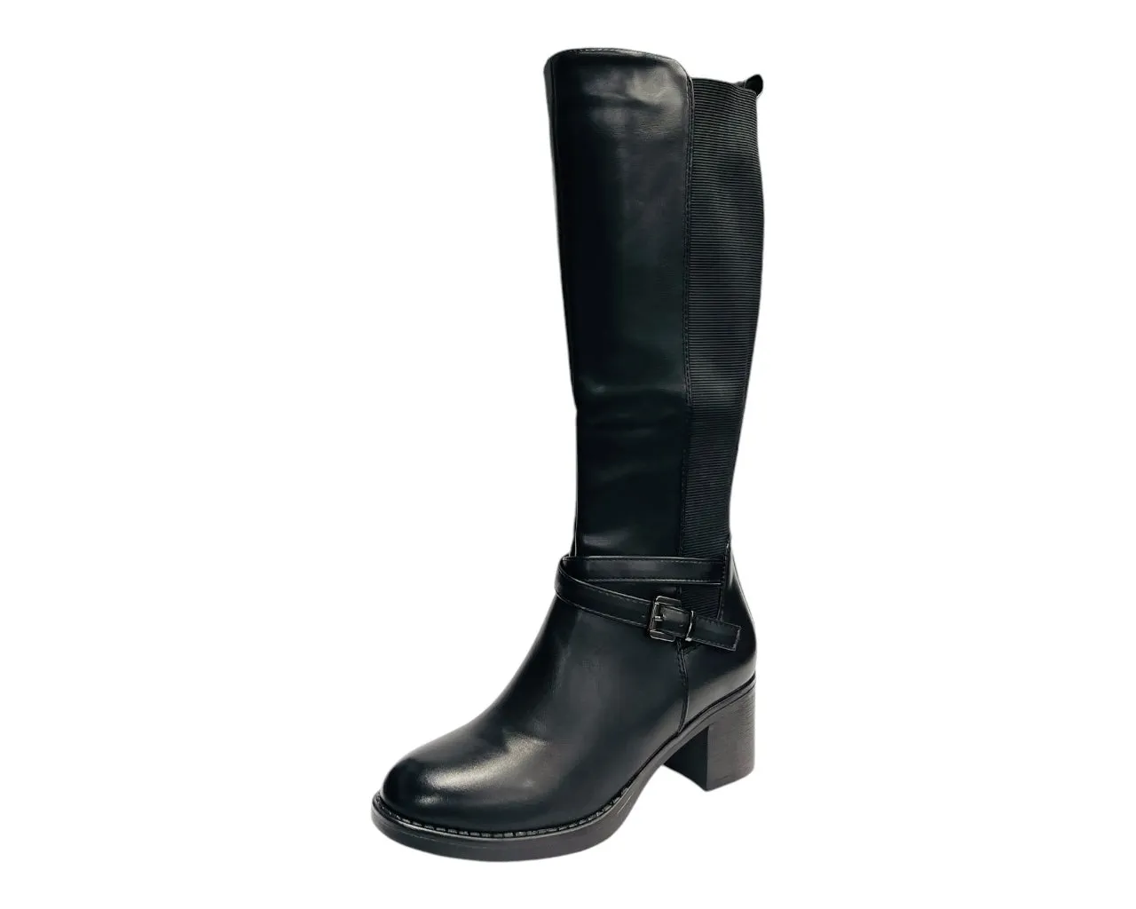 Full Zip Elastic Panel Knee High Boots