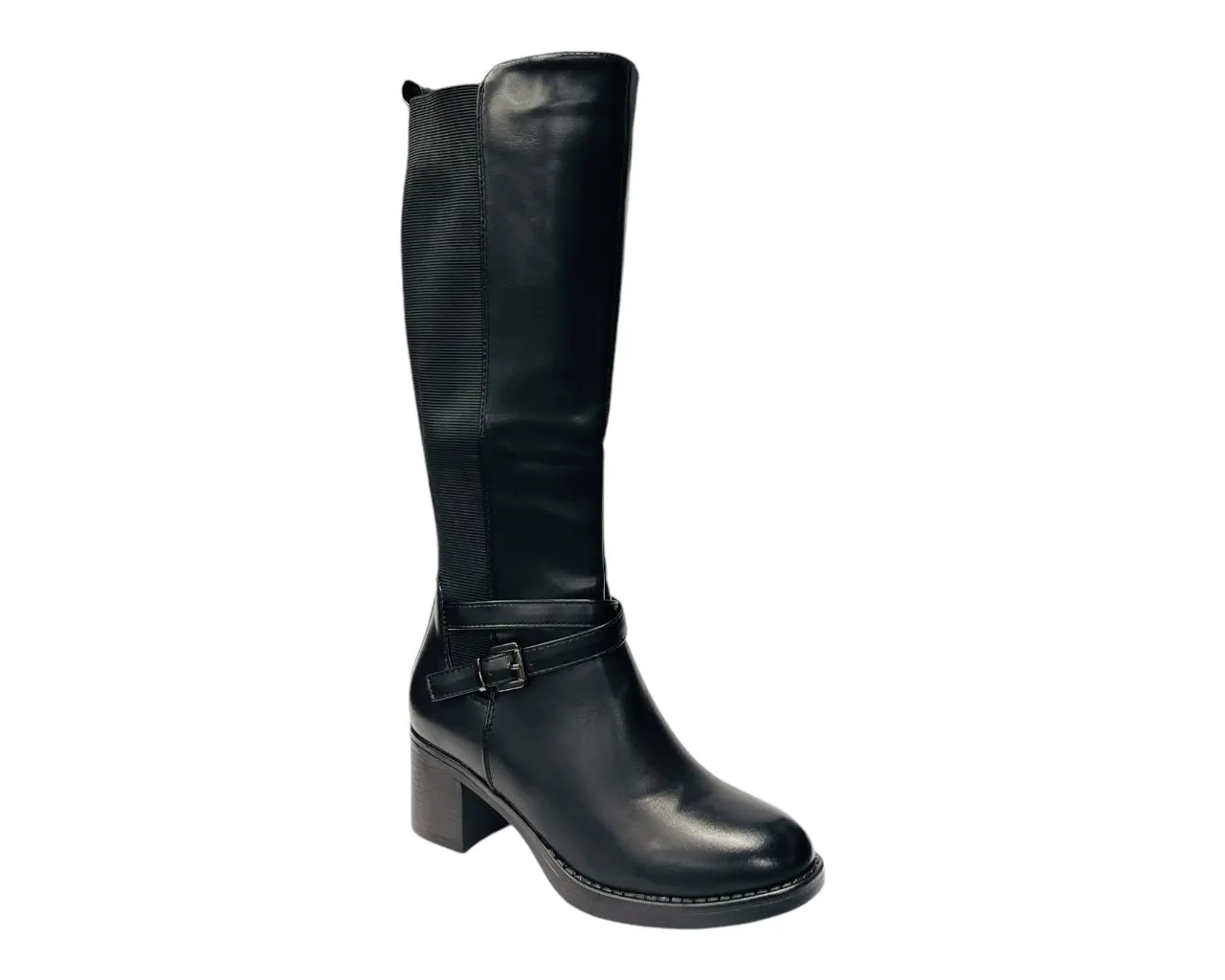 Full Zip Elastic Panel Knee High Boots
