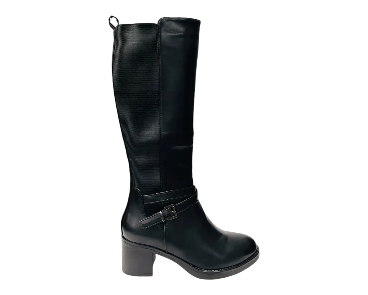 Full Zip Elastic Panel Knee High Boots