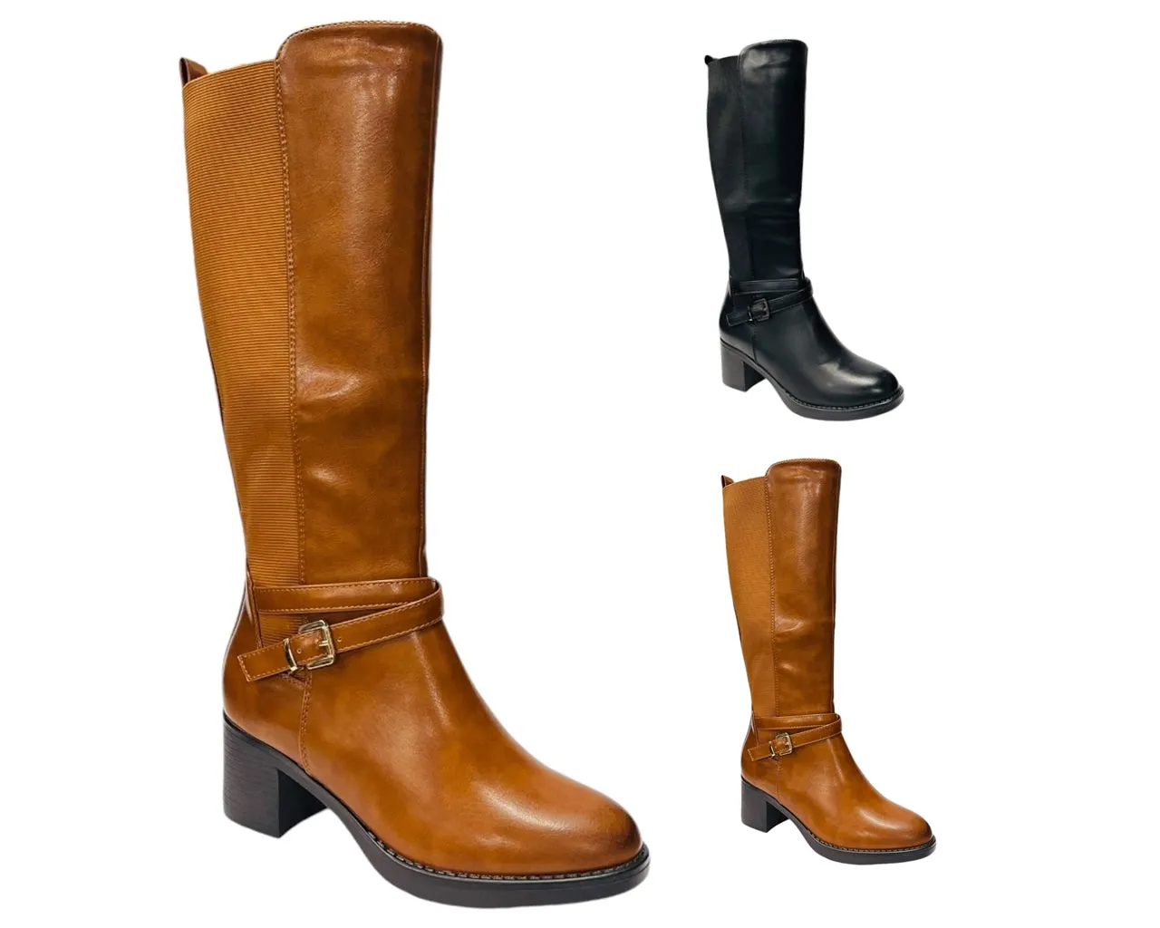Full Zip Elastic Panel Knee High Boots