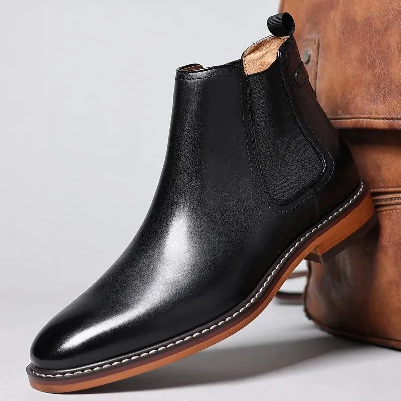 Genuine Leather Brown Men Chelsea Boots