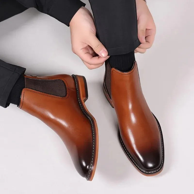 Genuine Leather Brown Men Chelsea Boots