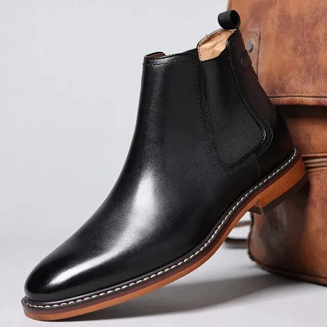 Genuine Leather Brown Men Chelsea Boots