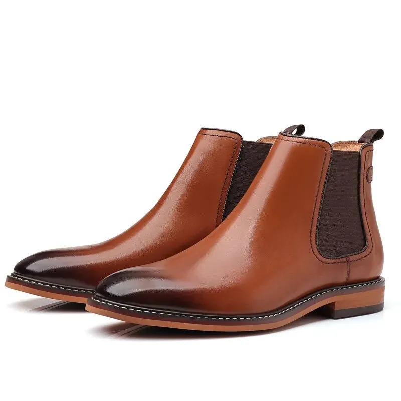 Genuine Leather Brown Men Chelsea Boots
