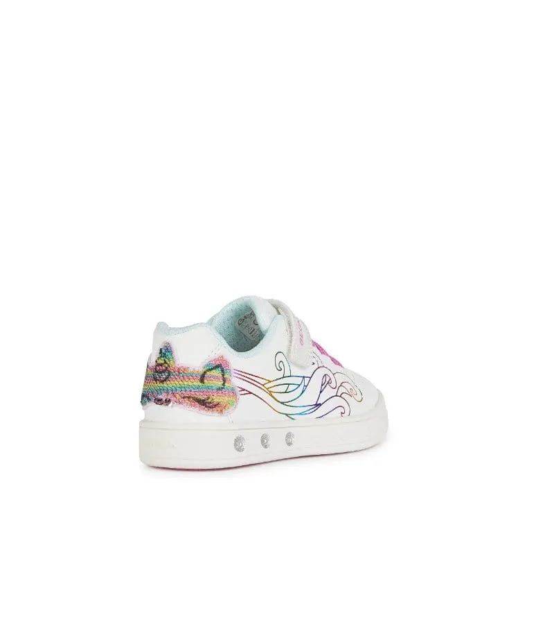 Geox Girls Slip In White Light Up Unicorn Casual Trainer Skylin - J458WC