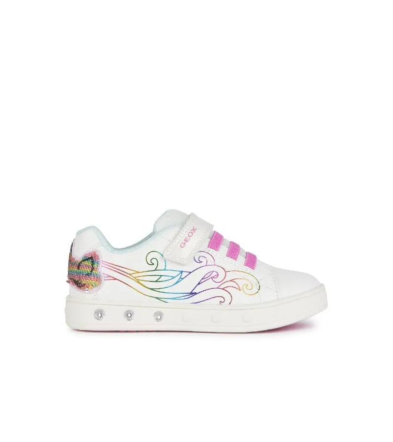 Geox Girls Slip In White Light Up Unicorn Casual Trainer Skylin - J458WC