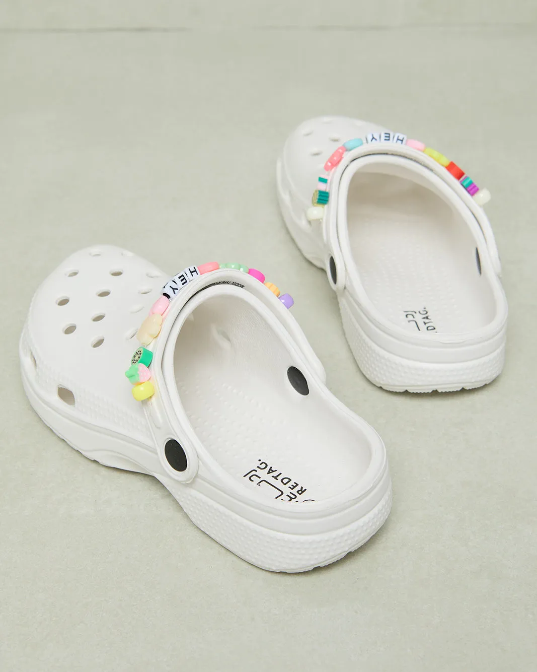 Girls White Beads Clogs