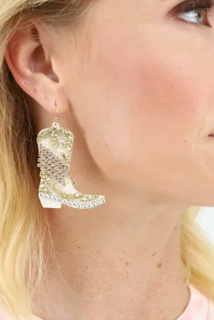Glitter Boot Earrings -White