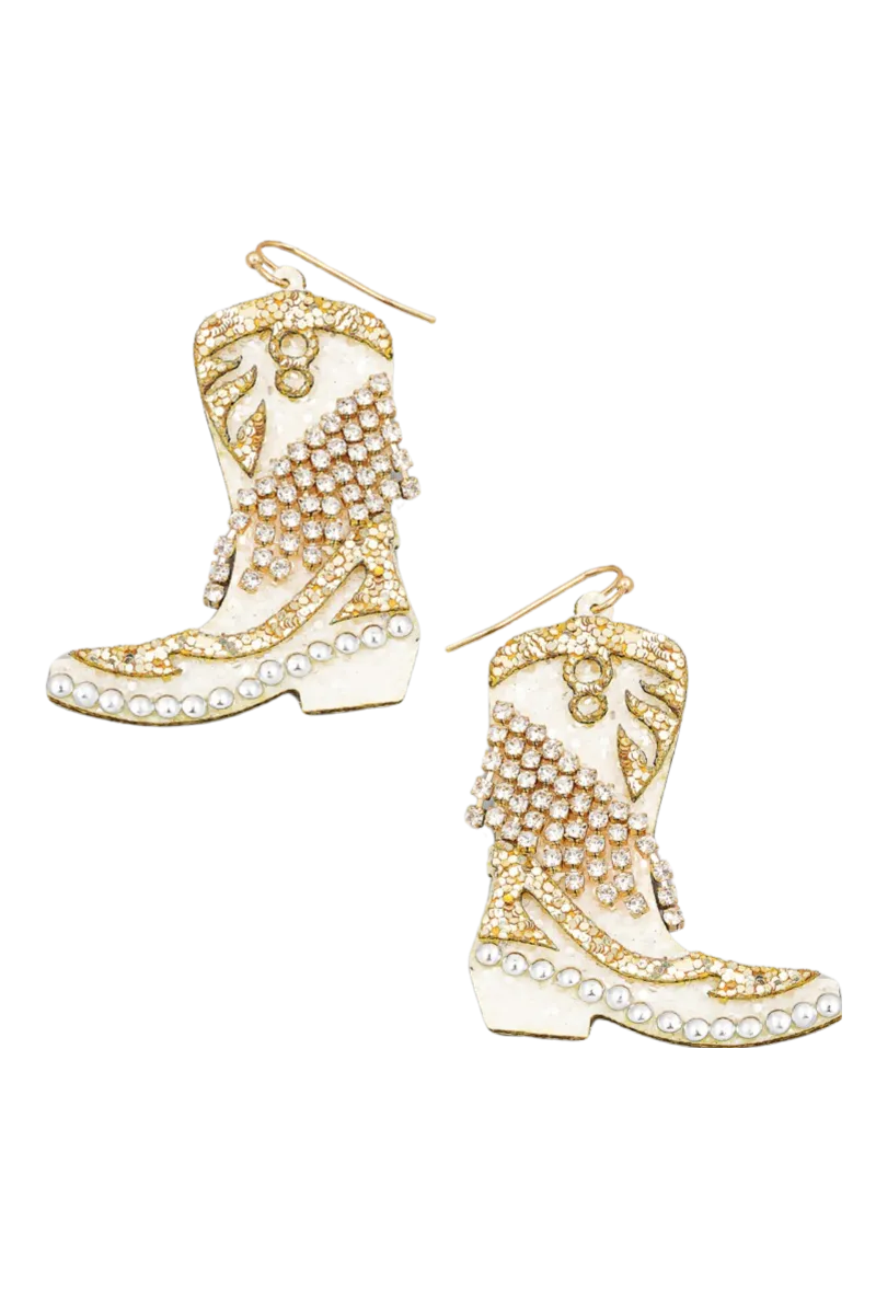 Glitter Boot Earrings -White