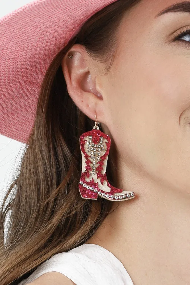 Glitter Boot Earrings -White
