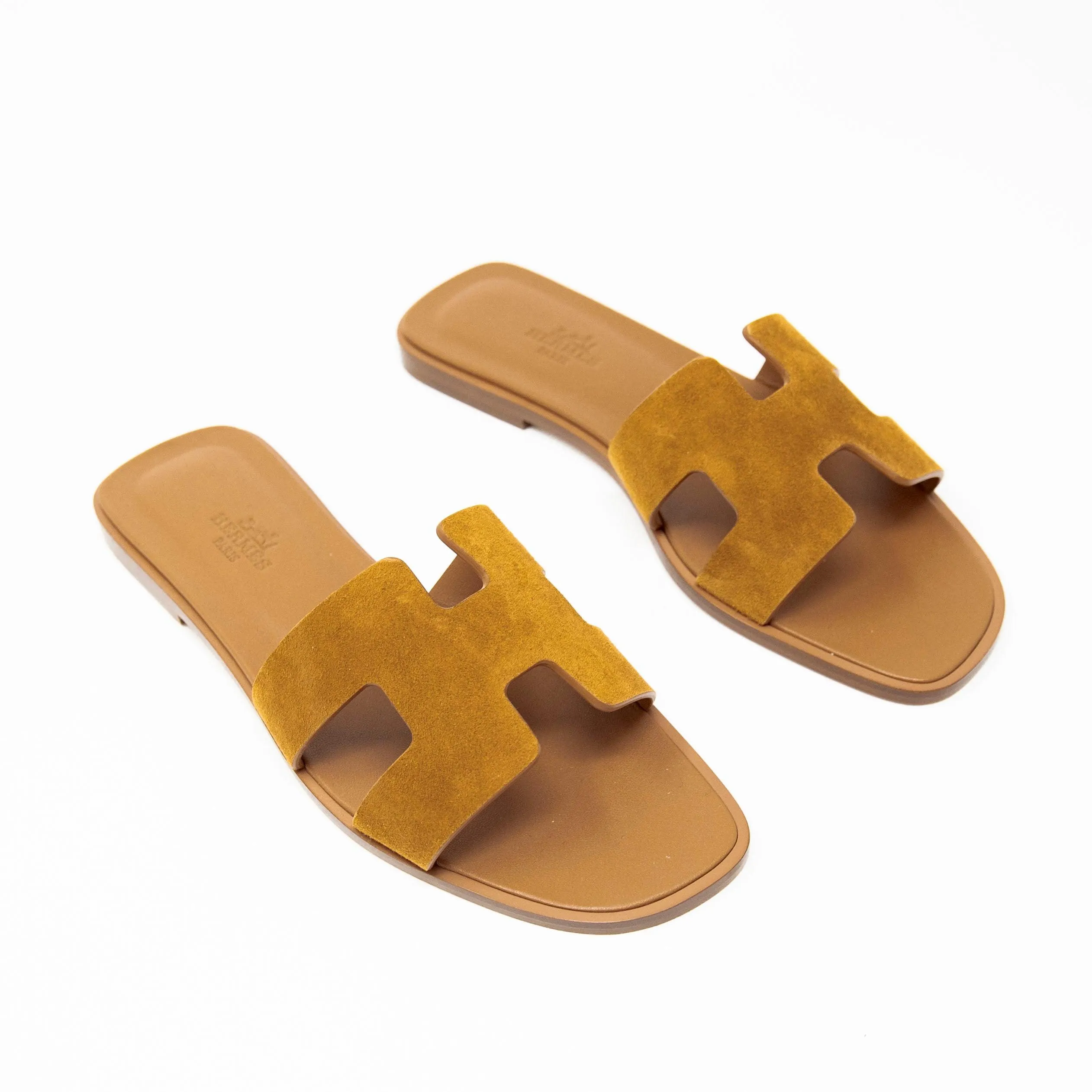 Hermes Gold Suede Oran Sandals 37