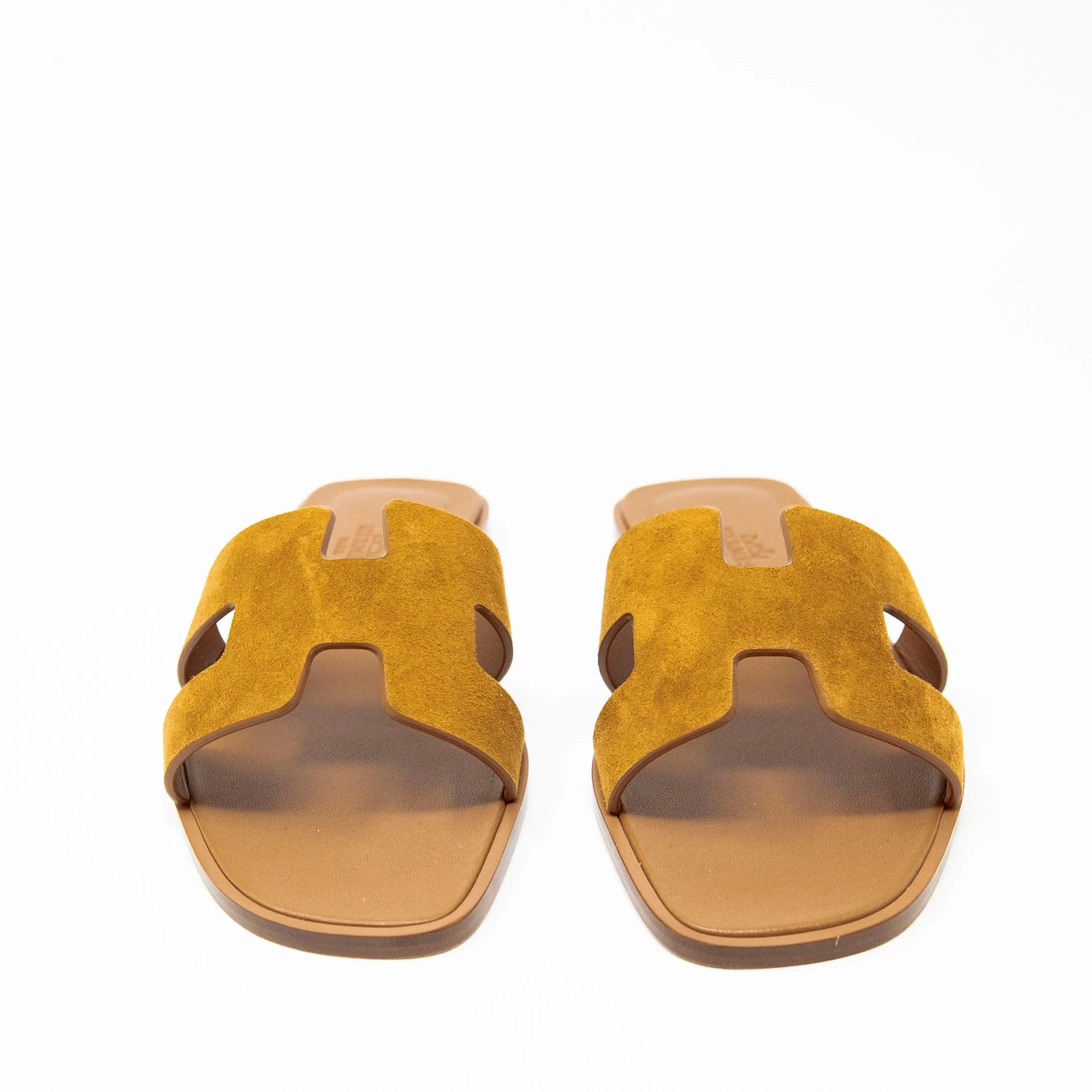 Hermes Gold Suede Oran Sandals 37
