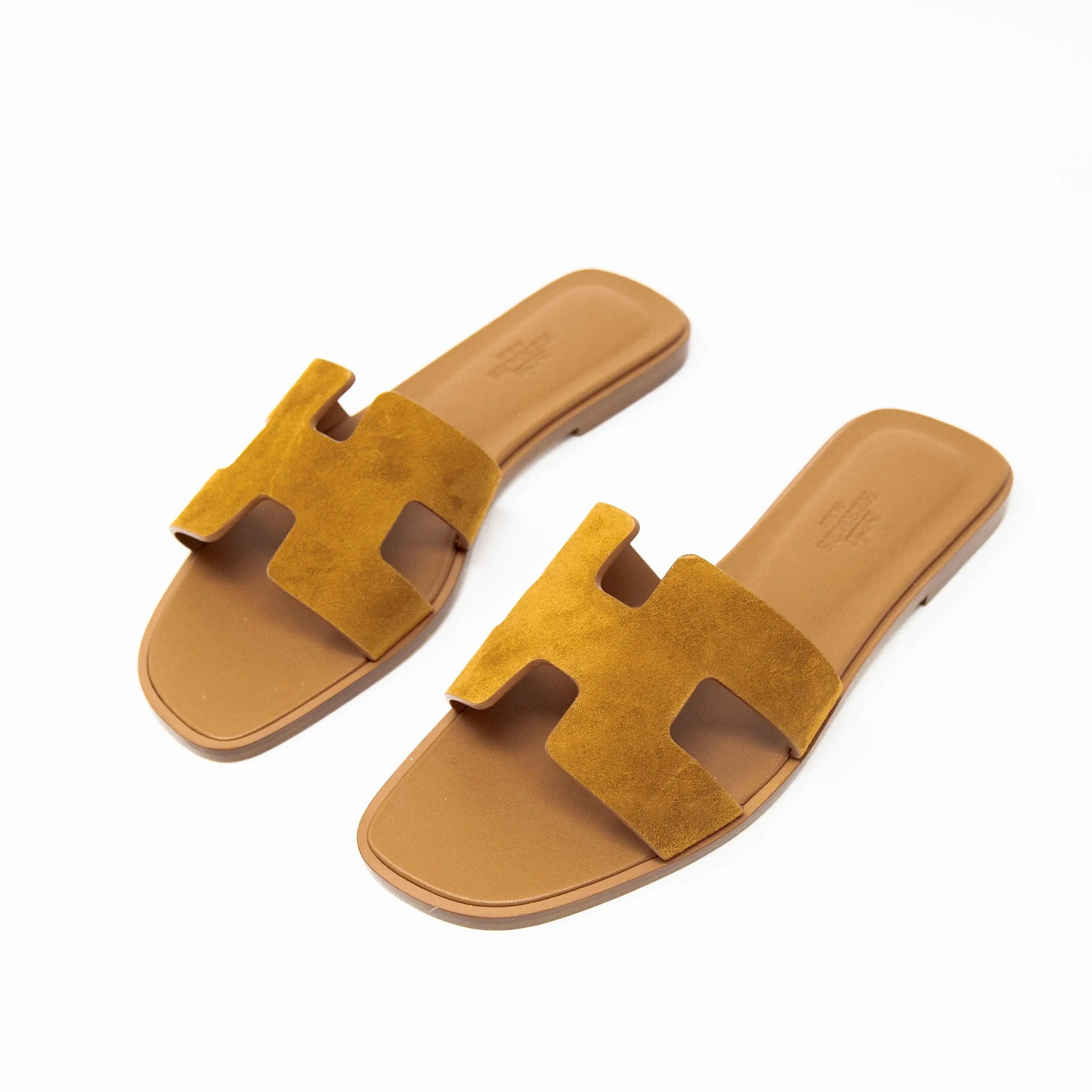 Hermes Gold Suede Oran Sandals 37