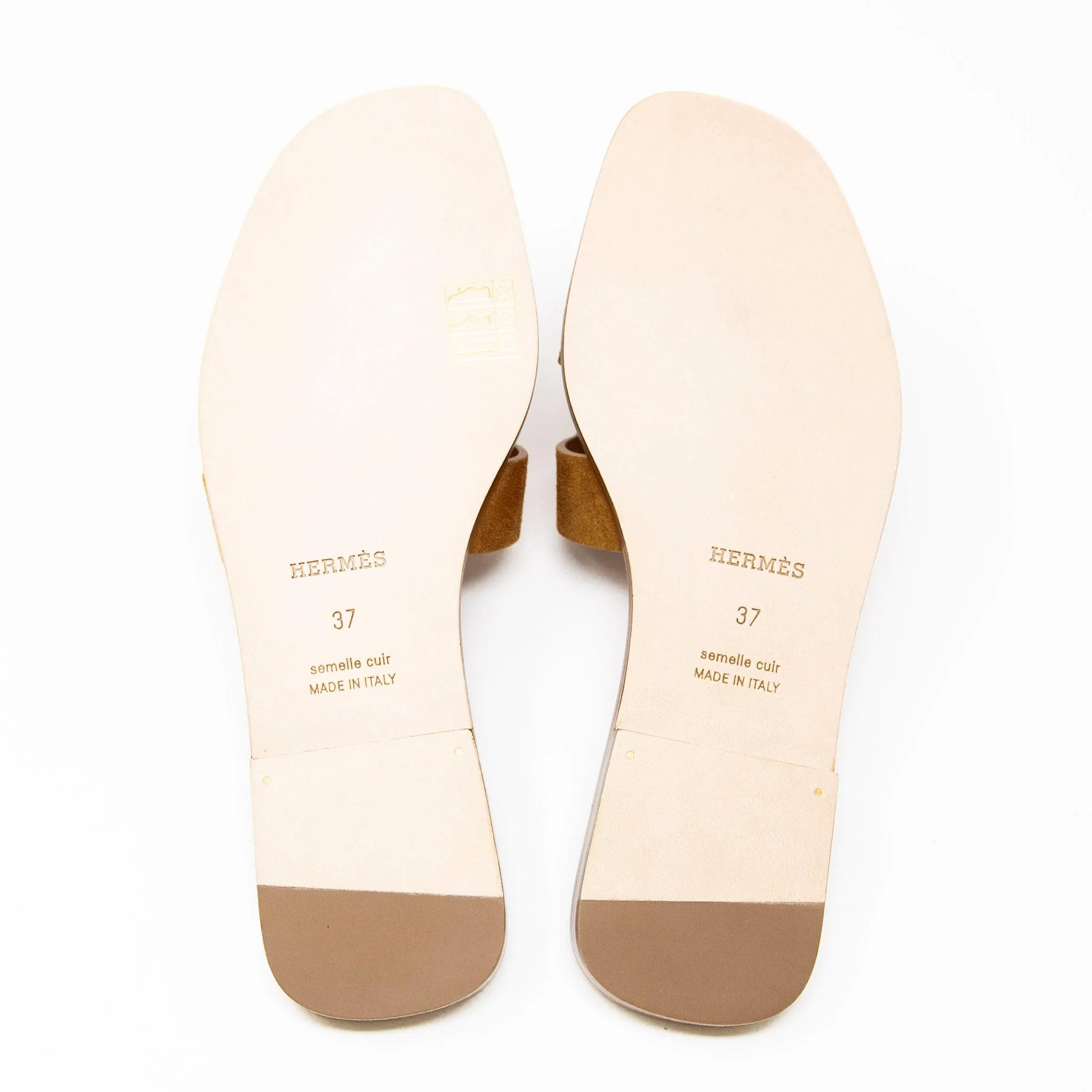 Hermes Gold Suede Oran Sandals 37