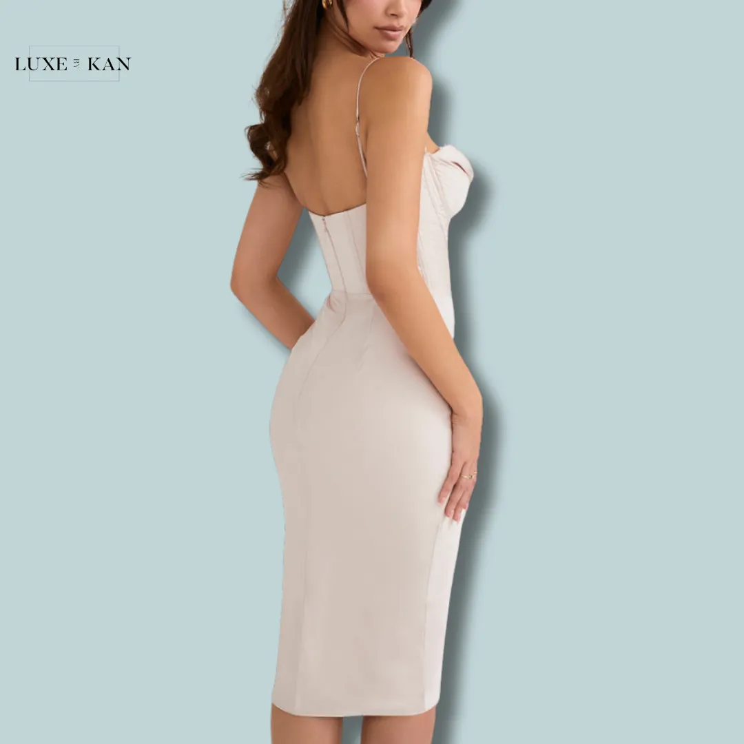 House of CB MYRNA 
CRYSTAL SATIN CORSET MIDI DRESS