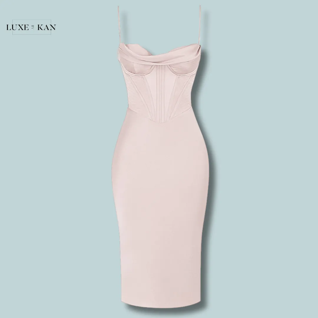 House of CB MYRNA 
CRYSTAL SATIN CORSET MIDI DRESS
