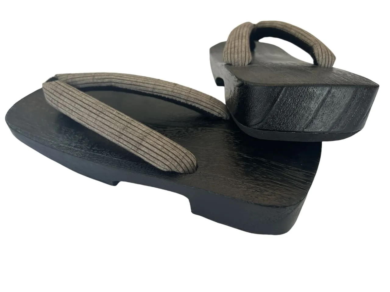 Japanese Men's Geta Sandals / Brown Straps with Traditional Japanese pattern