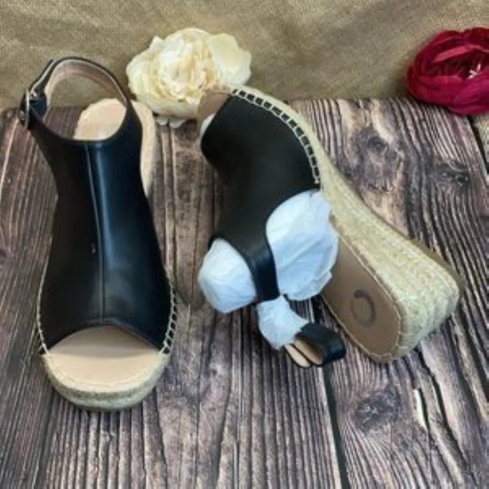Journee Black Crew Espadrille Wedges 9.5