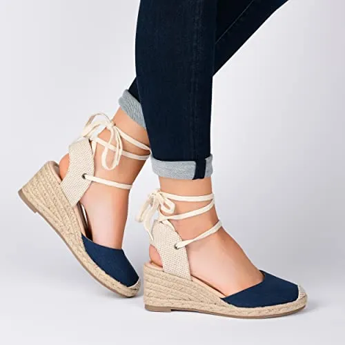 Journee Collection Women's Monte Tru Comfort Foam Width Wedge Heel Espadrille Sandals Blue - Size - 7.5 Wide