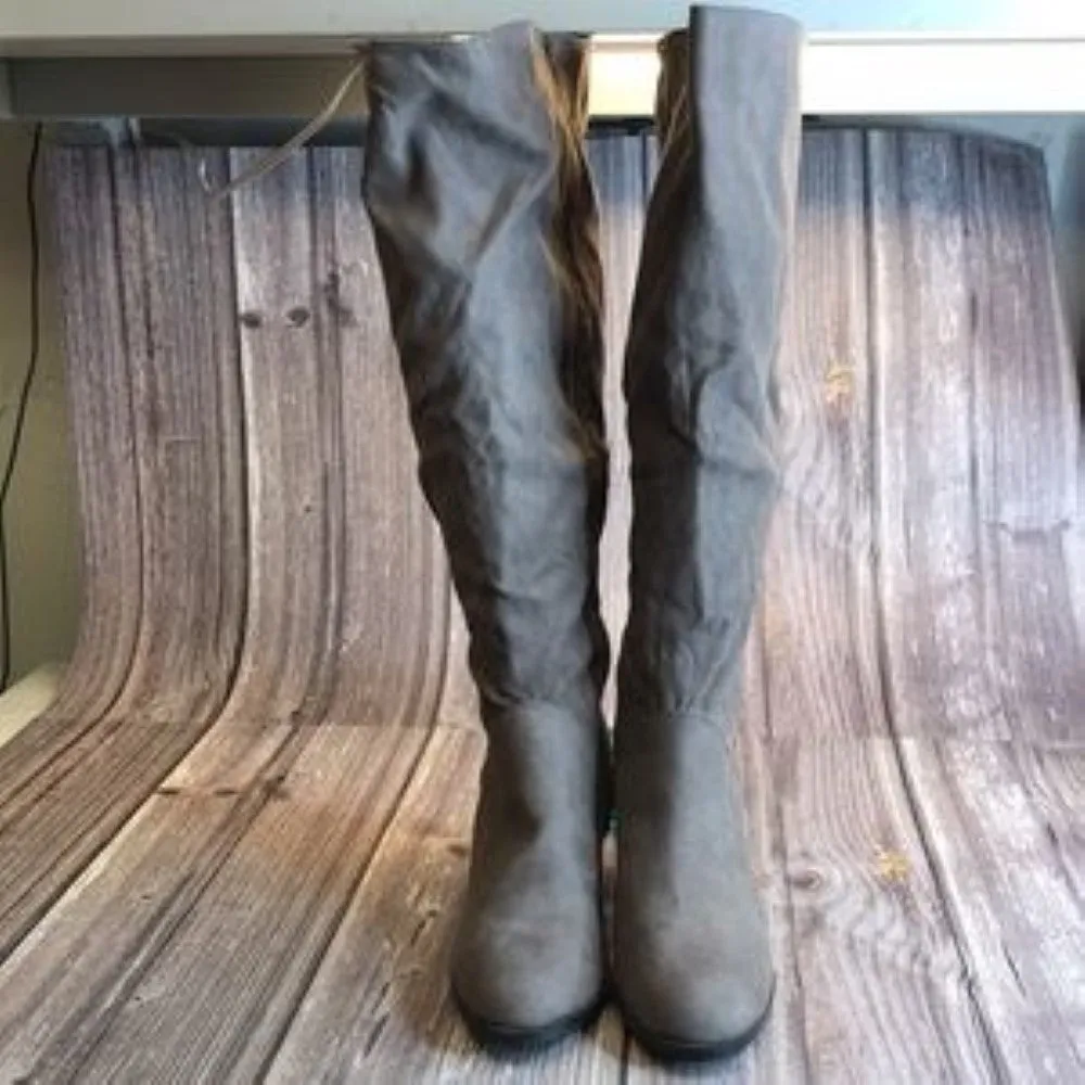 JOURNEE Leeda Grey Faux Suede Extra Wide Calf Boots 10M-XWC