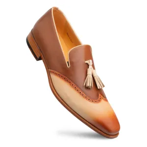 Jucar Two-Tone Tasseled Slip On-Bone/Chocolate | Mezlan