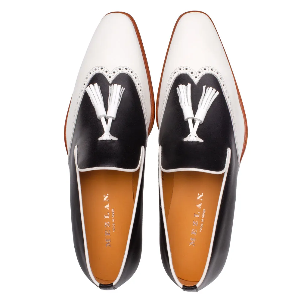 Jucar Two Tone Tasseled Slip On-White/Black | Mezlan