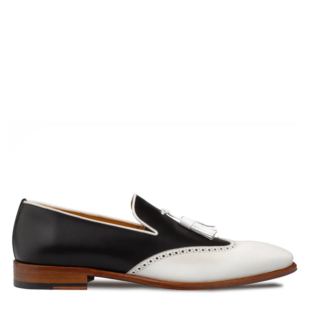 Jucar Two Tone Tasseled Slip On-White/Black | Mezlan