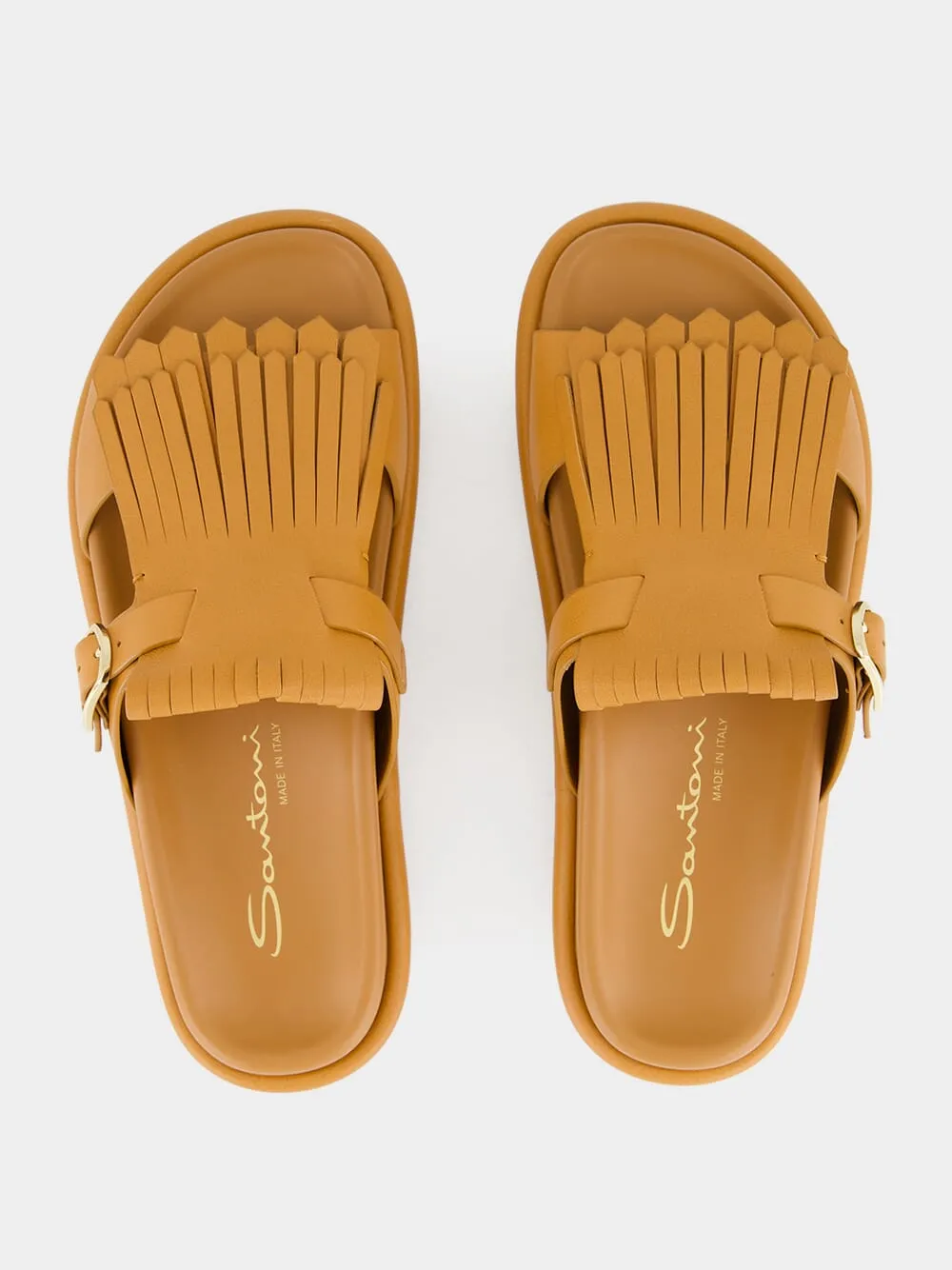 Light Brown Dahlia Flat Leather Sandals